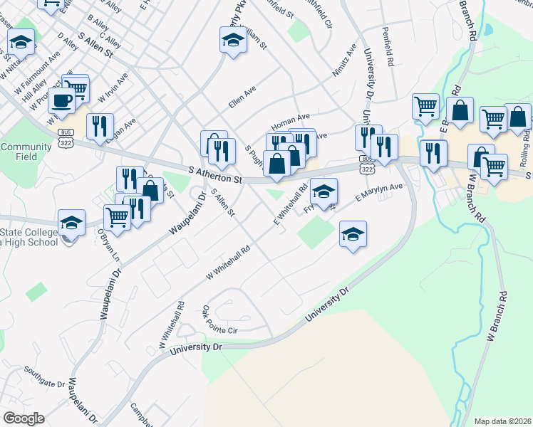 map of restaurants, bars, coffee shops, grocery stores, and more near 1300-1328 Old Boalsburg Road in State College
