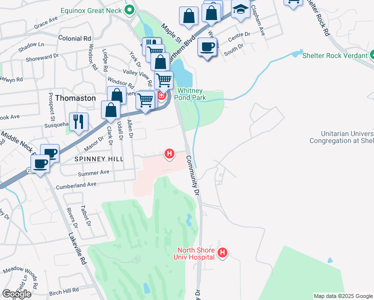 map of restaurants, bars, coffee shops, grocery stores, and more near 175 Community Dr in Manhasset