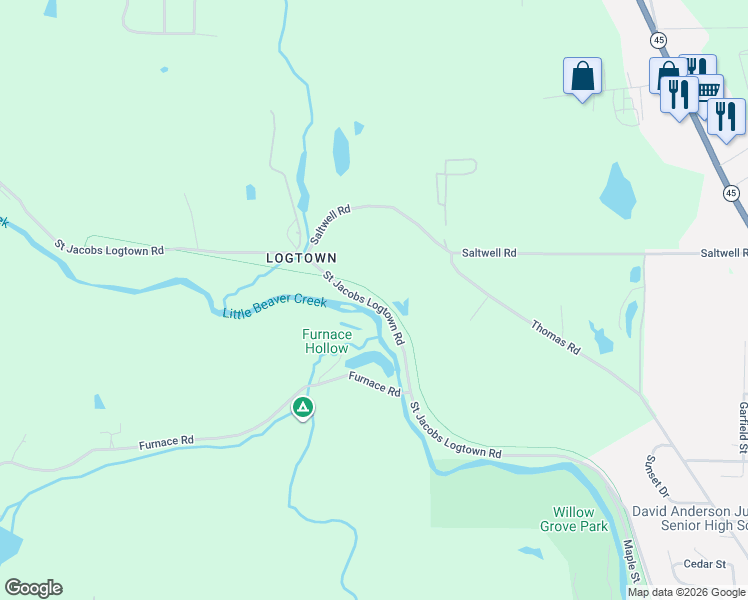 map of restaurants, bars, coffee shops, grocery stores, and more near Little Beaver Creek Greenway in Lisbon