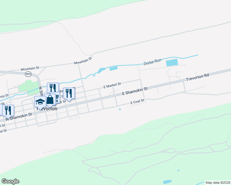 map of restaurants, bars, coffee shops, grocery stores, and more near 300-498 East Market Street in Trevorton