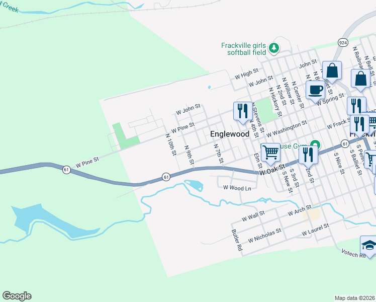 map of restaurants, bars, coffee shops, grocery stores, and more near 116 North 8th Street in Frackville