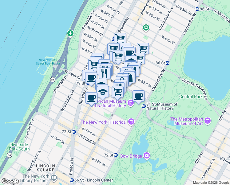 map of restaurants, bars, coffee shops, grocery stores, and more near in New York