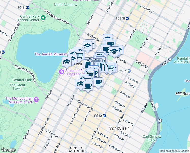 map of restaurants, bars, coffee shops, grocery stores, and more near in New York