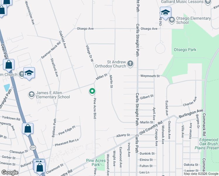 map of restaurants, bars, coffee shops, grocery stores, and more near 272 Marlin Street in Dix Hills