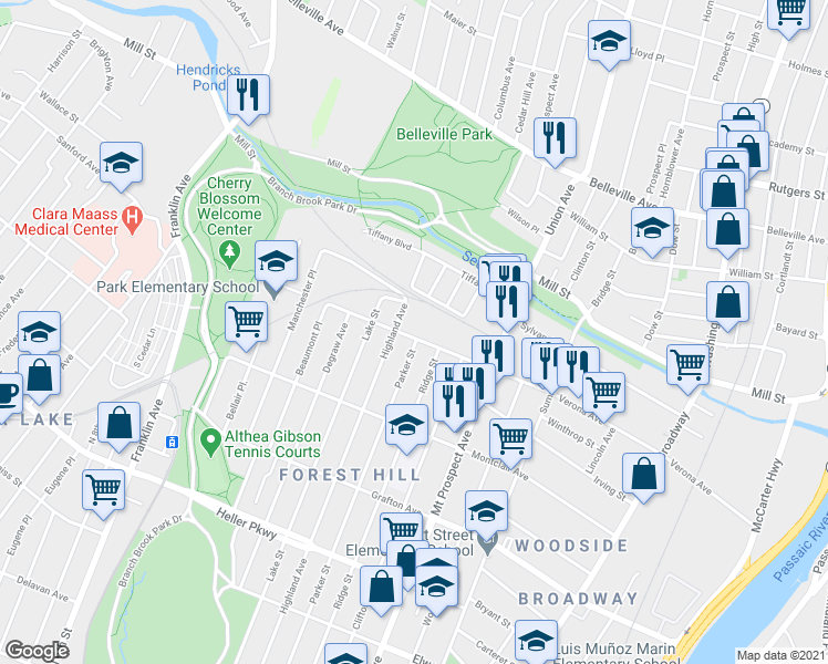 map of restaurants, bars, coffee shops, grocery stores, and more near 271 Verona Avenue in Newark