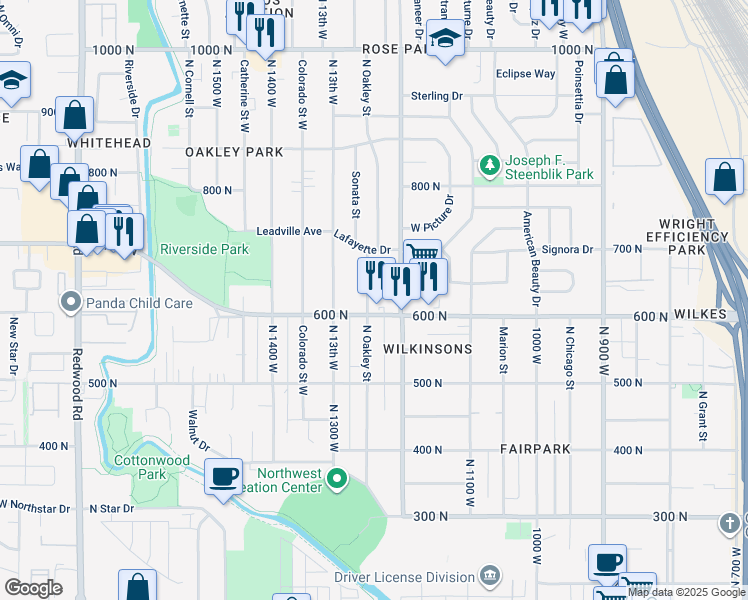 map of restaurants, bars, coffee shops, grocery stores, and more near 636 Oakley Street in Salt Lake City