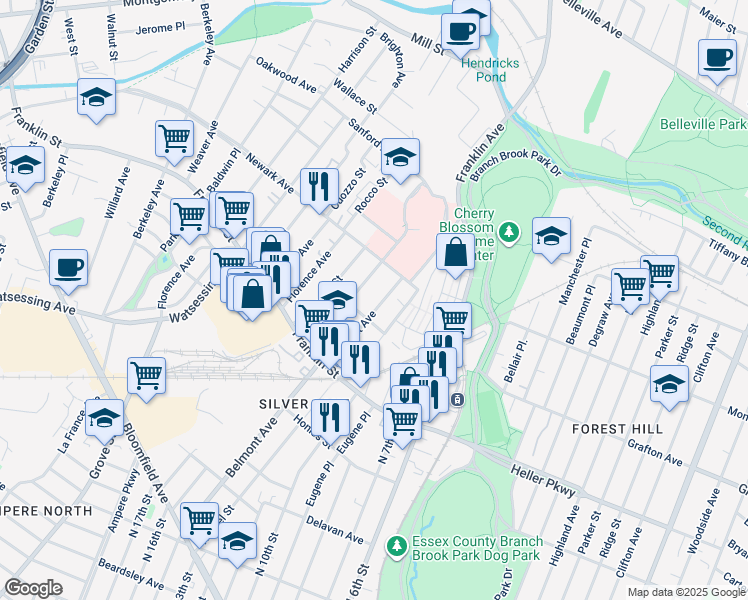 map of restaurants, bars, coffee shops, grocery stores, and more near 297 Belmont Avenue in Belleville