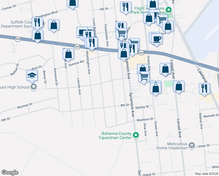 map of restaurants, bars, coffee shops, grocery stores, and more near 1611 Feuereisen Avenue in Bohemia