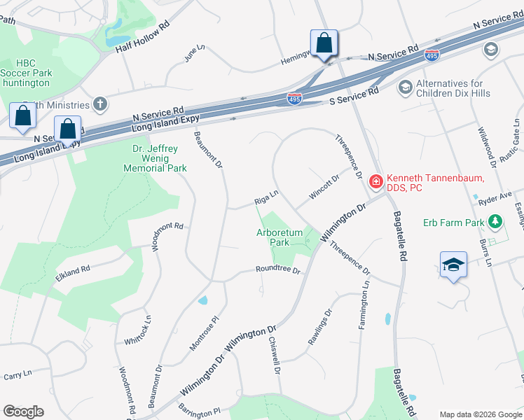 map of restaurants, bars, coffee shops, grocery stores, and more near 7 Riga Lane in Melville