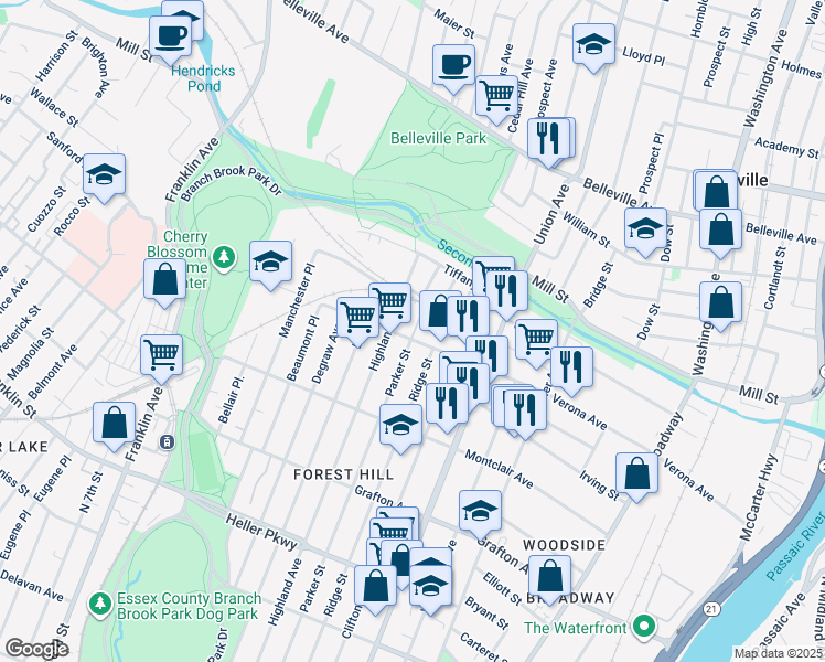 map of restaurants, bars, coffee shops, grocery stores, and more near 269 Verona Avenue in Newark