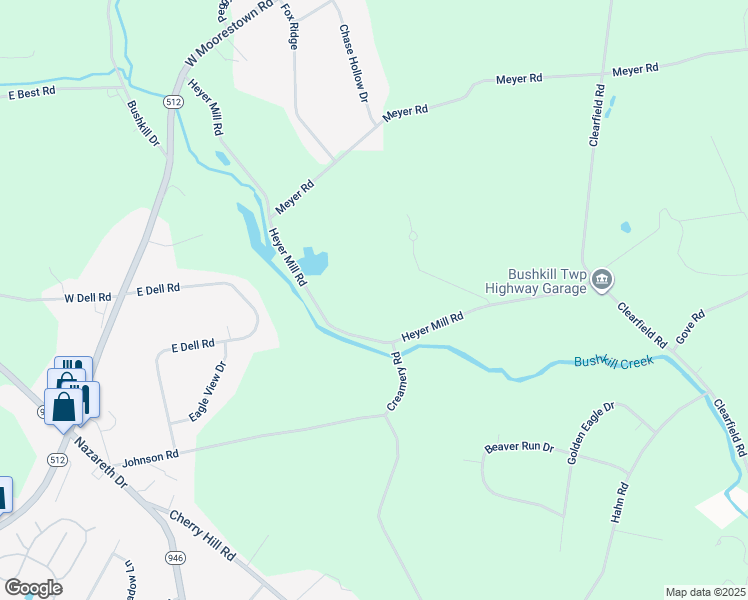 map of restaurants, bars, coffee shops, grocery stores, and more near 520 Heyer Mill Road in Nazareth