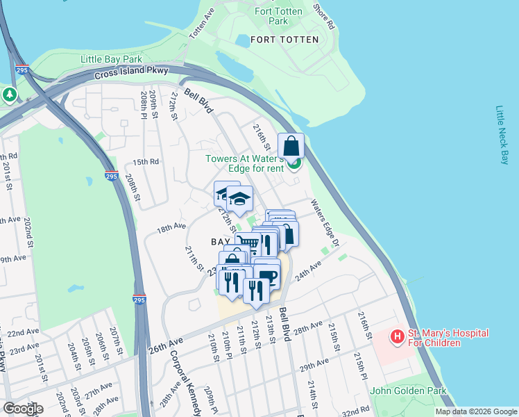 map of restaurants, bars, coffee shops, grocery stores, and more near in Queens