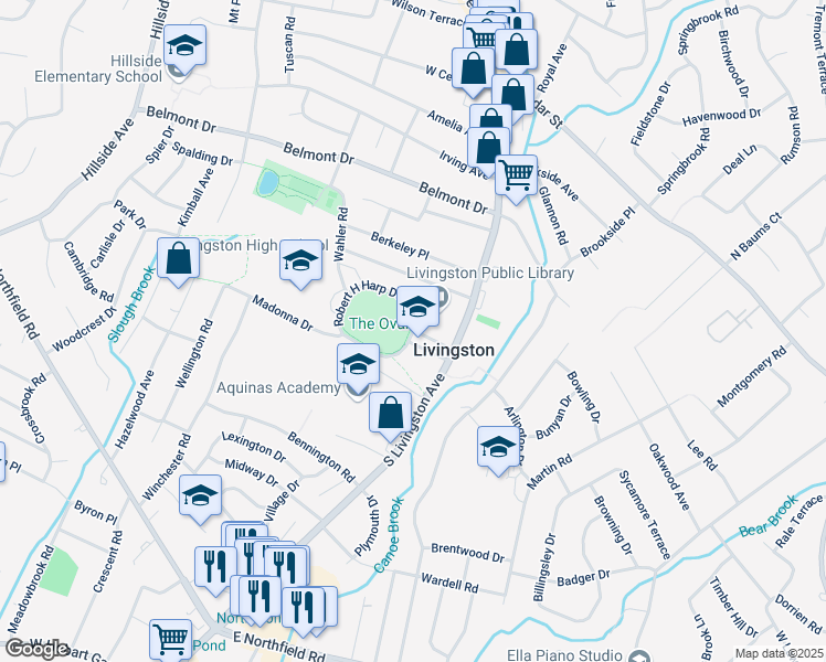 map of restaurants, bars, coffee shops, grocery stores, and more near Robert H Harp Drive in Livingston