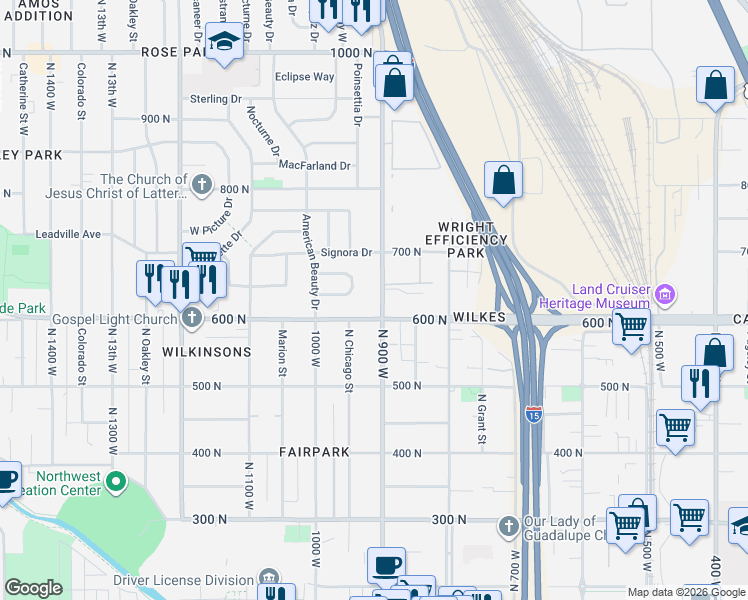 map of restaurants, bars, coffee shops, grocery stores, and more near 644 900 West in Salt Lake City