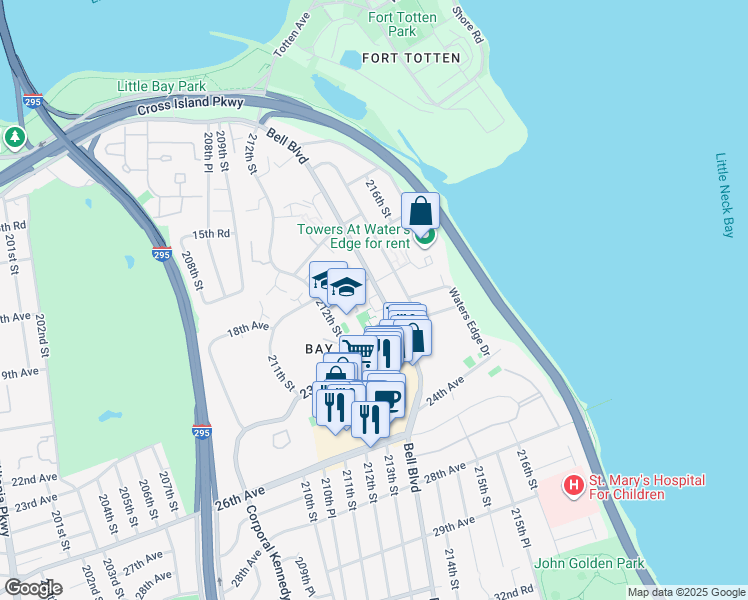 map of restaurants, bars, coffee shops, grocery stores, and more near in Queens