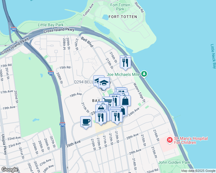 map of restaurants, bars, coffee shops, grocery stores, and more near in Queens