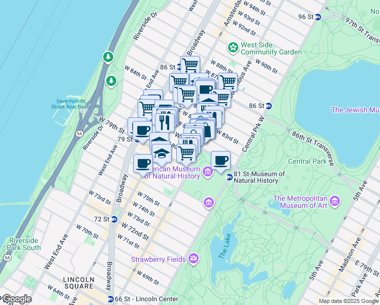 map of restaurants, bars, coffee shops, grocery stores, and more near in New York