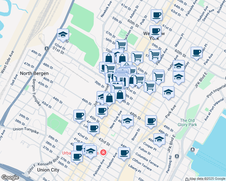 map of restaurants, bars, coffee shops, grocery stores, and more near 529 51st Street in West New York