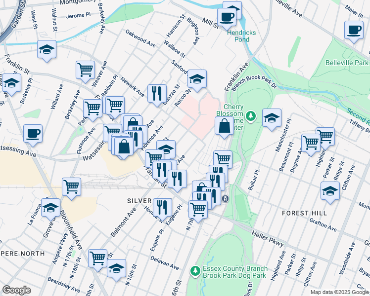 map of restaurants, bars, coffee shops, grocery stores, and more near 297 Belmont Avenue in Belleville