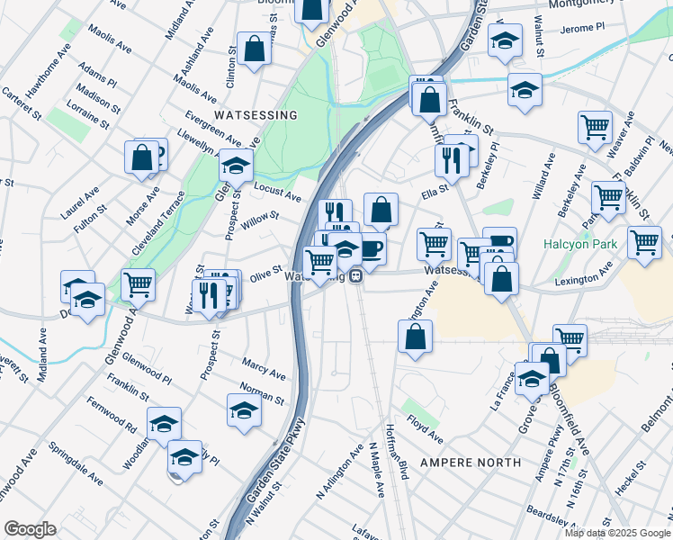 map of restaurants, bars, coffee shops, grocery stores, and more near in Bloomfield