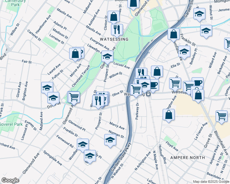 map of restaurants, bars, coffee shops, grocery stores, and more near 111 Myrtle Street in Bloomfield
