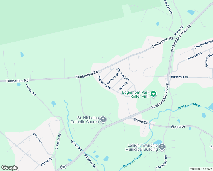 map of restaurants, bars, coffee shops, grocery stores, and more near 35 De Rose Street in Walnutport