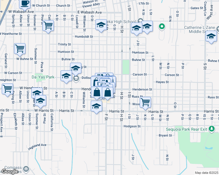 map of restaurants, bars, coffee shops, grocery stores, and more near 2704 G Street in Eureka