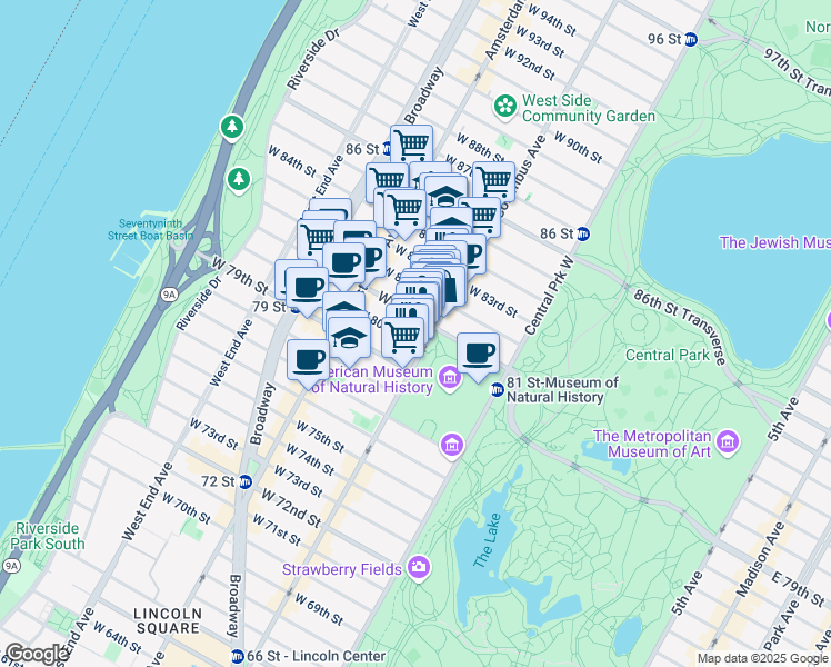 map of restaurants, bars, coffee shops, grocery stores, and more near in New York