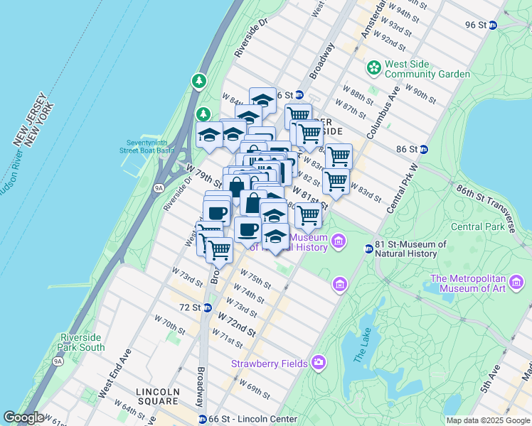 map of restaurants, bars, coffee shops, grocery stores, and more near in New York