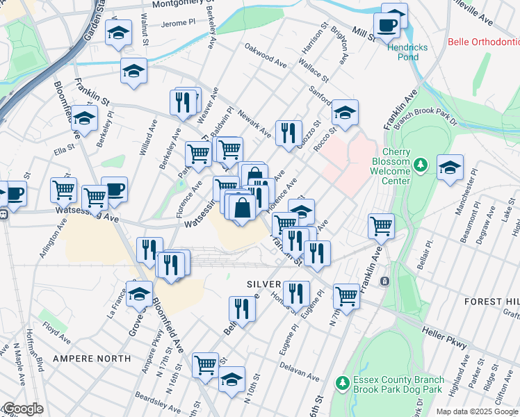 map of restaurants, bars, coffee shops, grocery stores, and more near 12 Naples Avenue in Belleville