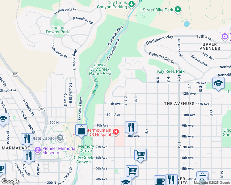 map of restaurants, bars, coffee shops, grocery stores, and more near 615 Capitol Park Avenue in Salt Lake City