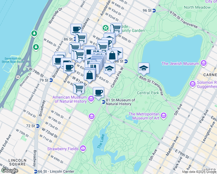 map of restaurants, bars, coffee shops, grocery stores, and more near in New York