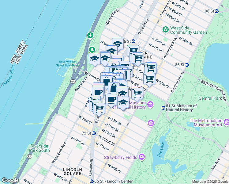 map of restaurants, bars, coffee shops, grocery stores, and more near in New York