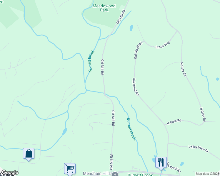 map of restaurants, bars, coffee shops, grocery stores, and more near 44 Old Mill Road in Chester
