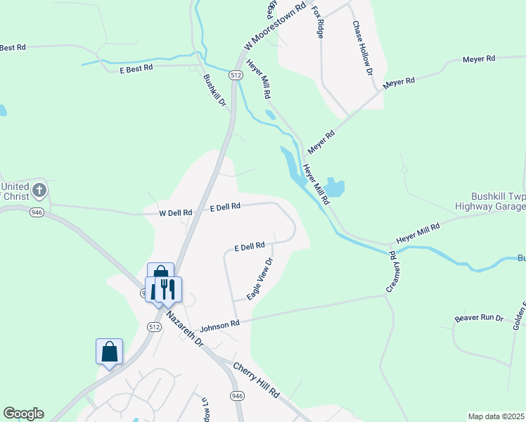 map of restaurants, bars, coffee shops, grocery stores, and more near 653 East Dell Road in Bath