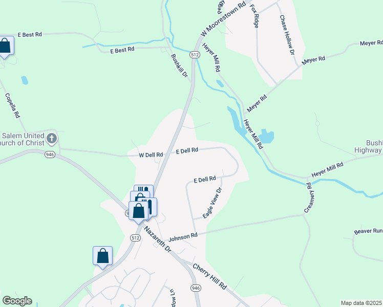 map of restaurants, bars, coffee shops, grocery stores, and more near 671 East Dell Road in Bath