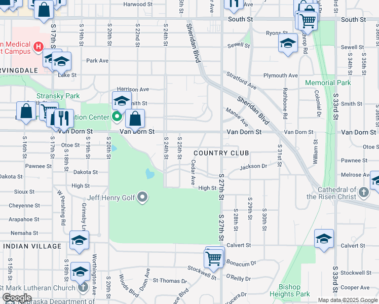 map of restaurants, bars, coffee shops, grocery stores, and more near 2510 Lafayette Avenue in Lincoln