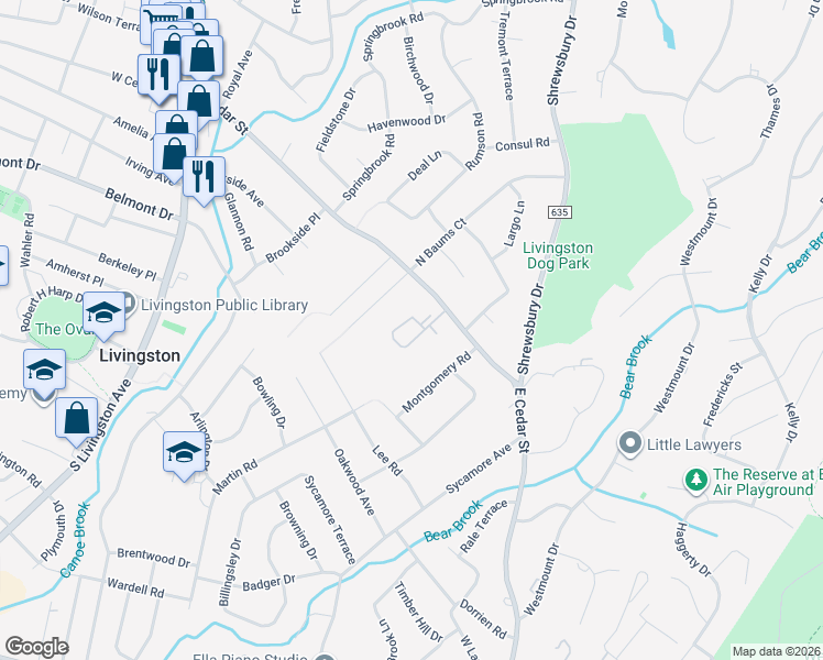 map of restaurants, bars, coffee shops, grocery stores, and more near 156 East Cedar Street in Livingston