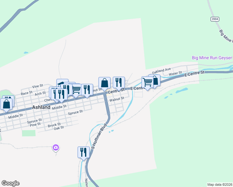 map of restaurants, bars, coffee shops, grocery stores, and more near 100 Centre Street in Ashland