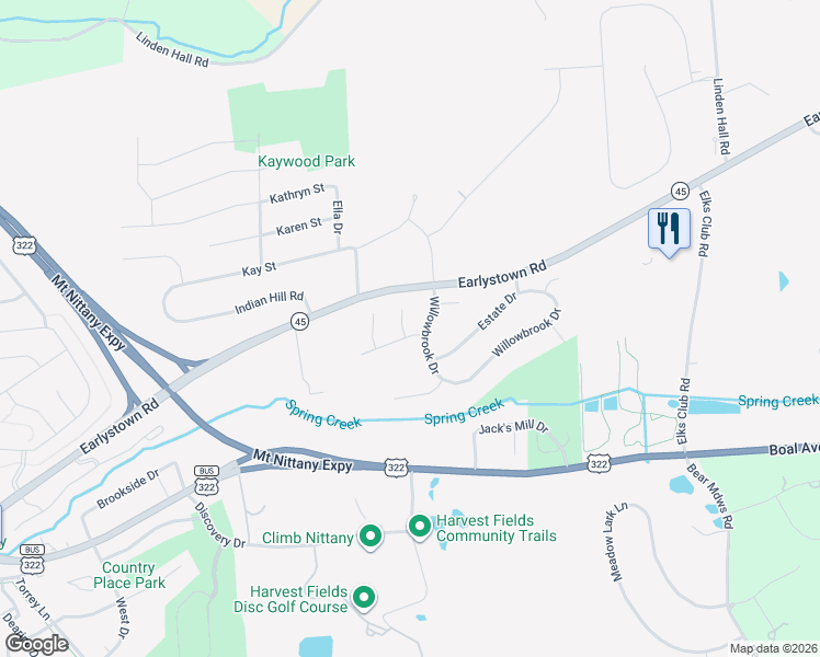 map of restaurants, bars, coffee shops, grocery stores, and more near 105 Berwick Drive in Boalsburg