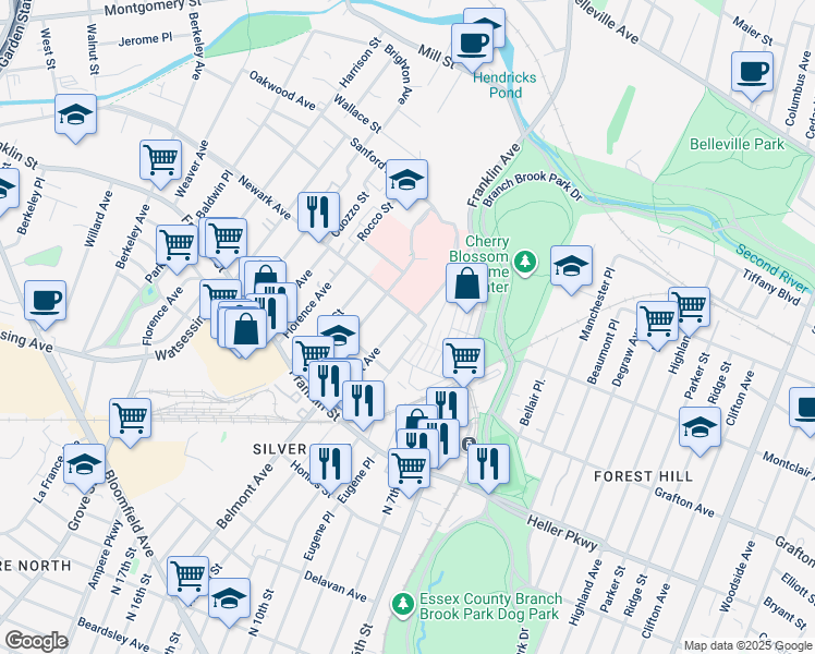 map of restaurants, bars, coffee shops, grocery stores, and more near 297 Belmont Avenue in Belleville