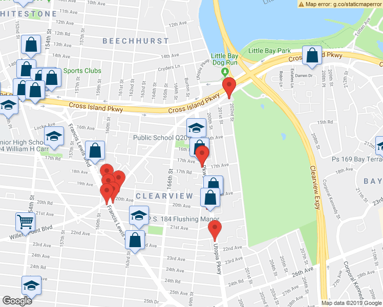 map of restaurants, bars, coffee shops, grocery stores, and more near 166-40 16th Road in Queens