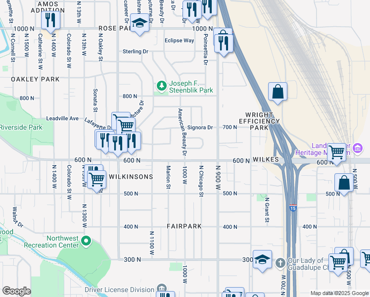 map of restaurants, bars, coffee shops, grocery stores, and more near 1114 West Briarcliff Avenue in Salt Lake City