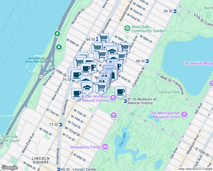 map of restaurants, bars, coffee shops, grocery stores, and more near in New York