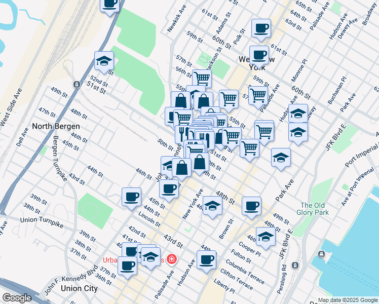 map of restaurants, bars, coffee shops, grocery stores, and more near 529 51st Street in West New York