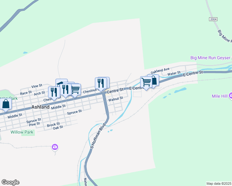 map of restaurants, bars, coffee shops, grocery stores, and more near 116 West Centre Street in Shenandoah