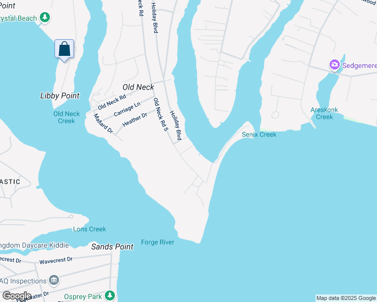 map of restaurants, bars, coffee shops, grocery stores, and more near 53 Old Neck Road in Center Moriches