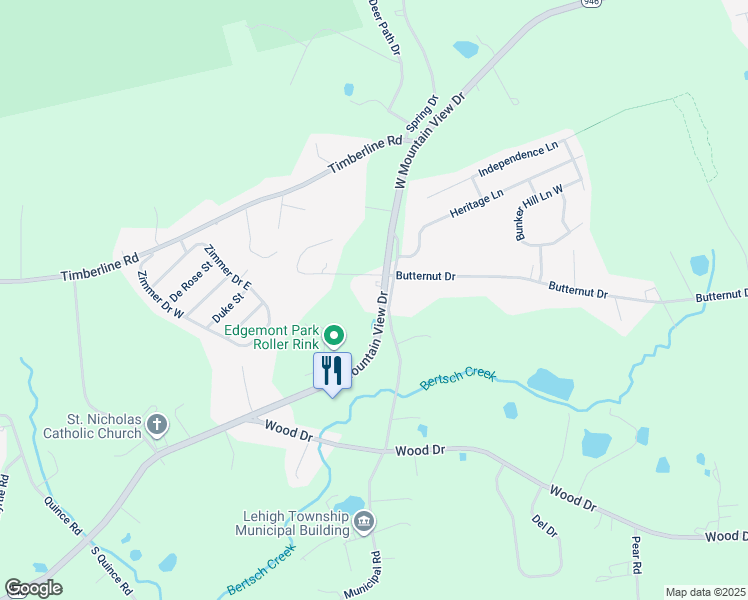 map of restaurants, bars, coffee shops, grocery stores, and more near 4276 West Mountain View Drive in Walnutport