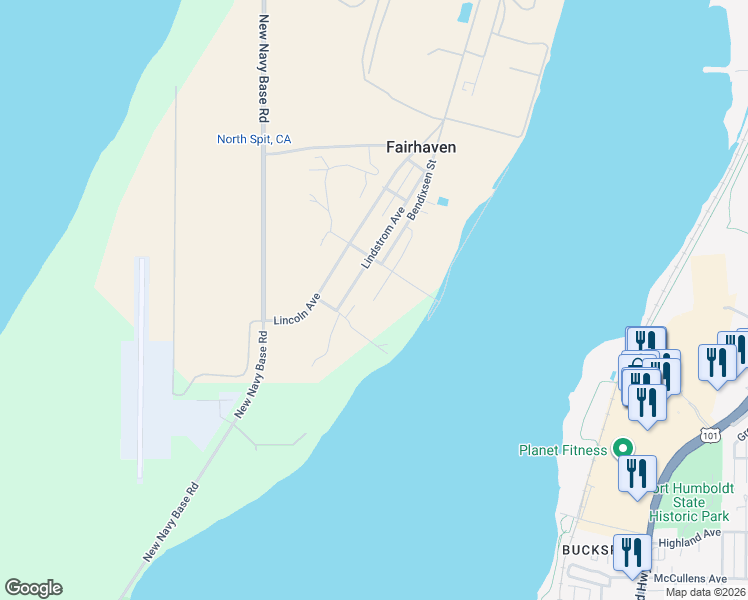 map of restaurants, bars, coffee shops, grocery stores, and more near 2573 Broadway Street in Samoa