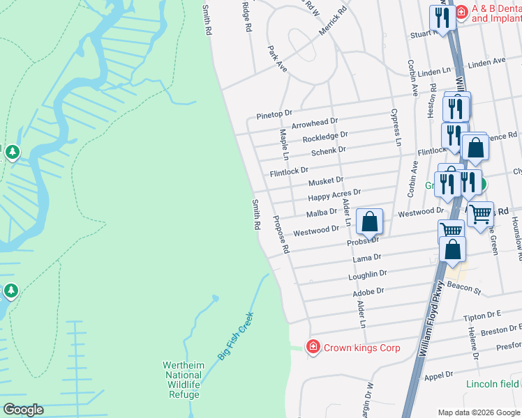 map of restaurants, bars, coffee shops, grocery stores, and more near 28 Propose Road in Shirley